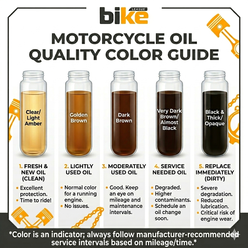 Motorcycle engine oil quality colour guide