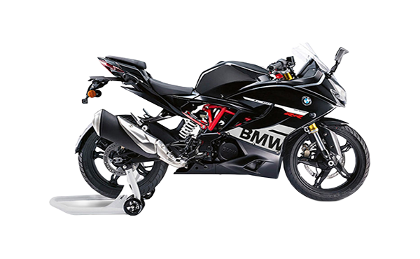 1 BMW G 310 RR sportbike, side view showcasing its aerodynamic design and racing-inspired graphics.