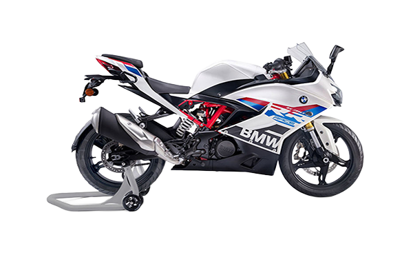 2 BMW G 310 RR sportbike, side profile highlighting its aerodynamic design and racing-inspired look.