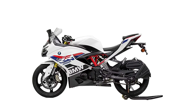 6 BMW G 310 RR sportbike, rear three-quarter view showcasing its sleek tail design and sporty stance.