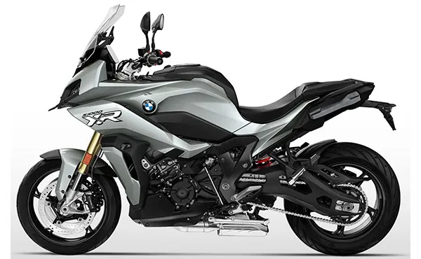 BMW motorcycle in Light White, side profile highlighting its sleek and dynamic design.