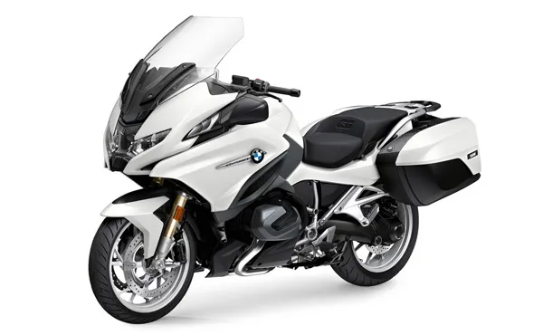 r-1250-rt-5 BMW R 1250 RT touring motorcycle, side rear view.