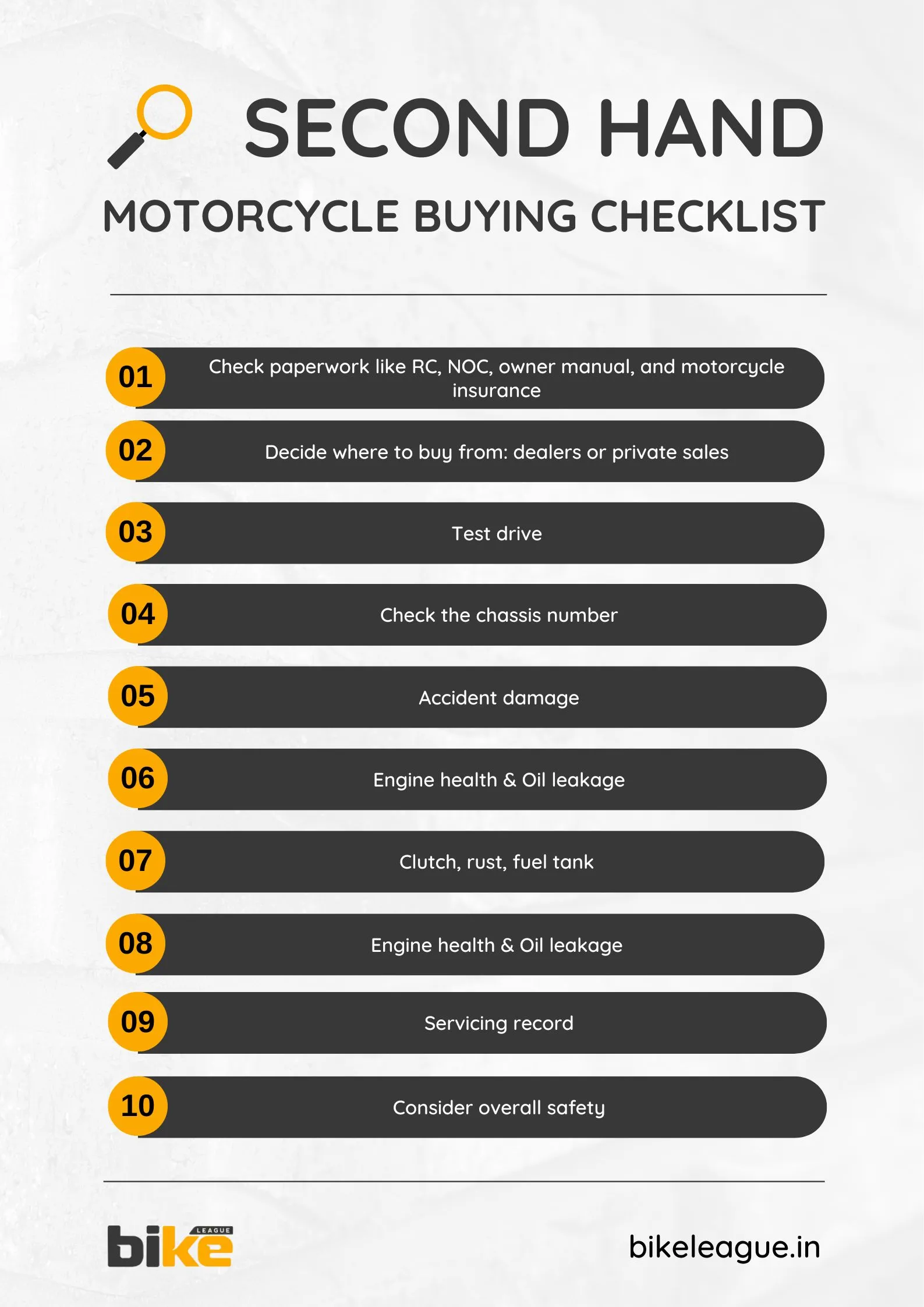 second hand motorcycle buying checklist India