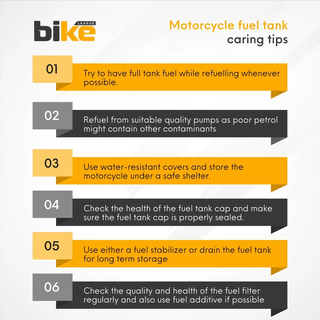 Motorcycle fuel tank caring tips