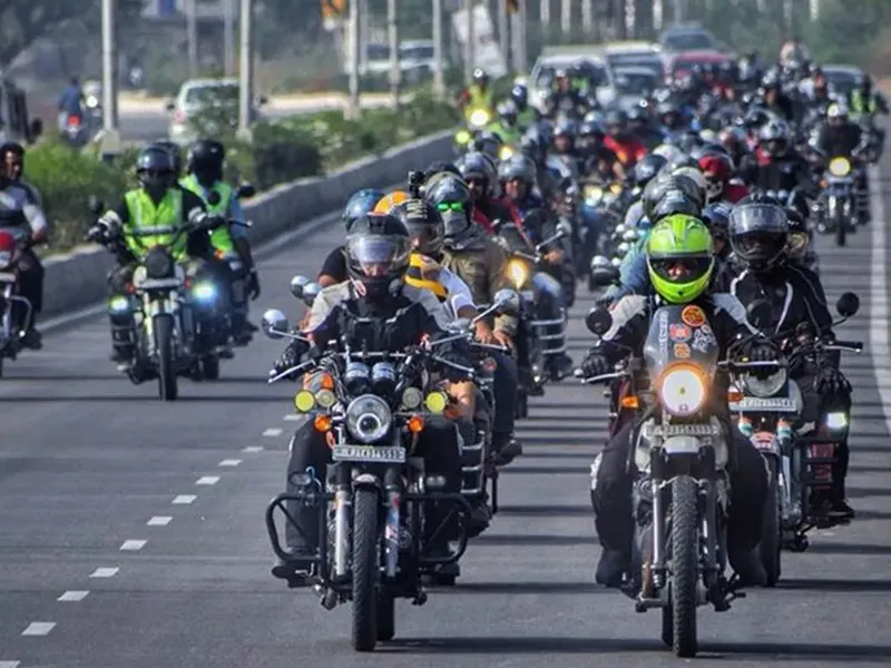 Group motorcycle ride in India