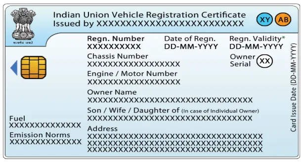 New smart card Design for Registration Certificate in India - front side