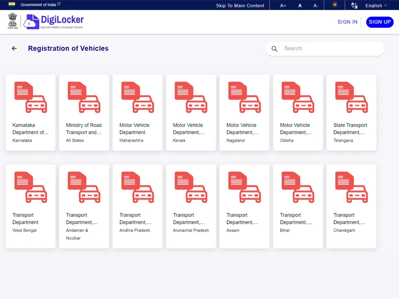 Digilocker website Bike RC interface