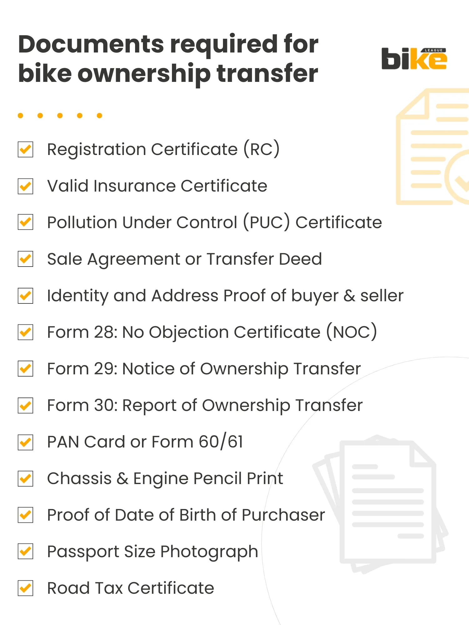 documents required for a bike ownership transfer