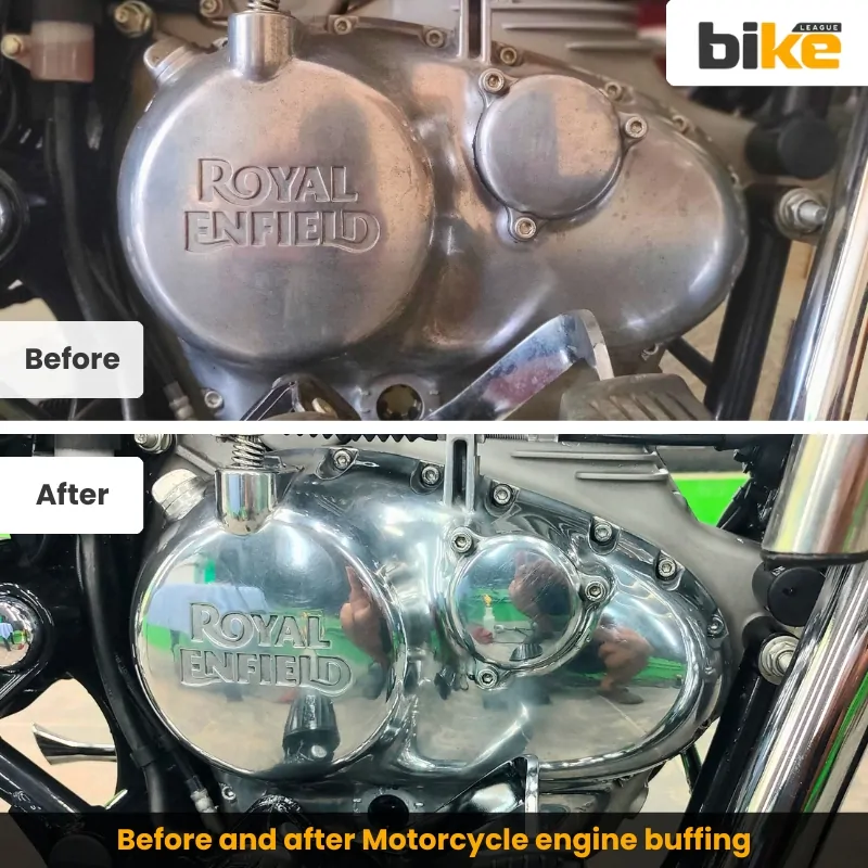 Before and after two-wheeler engine buffing