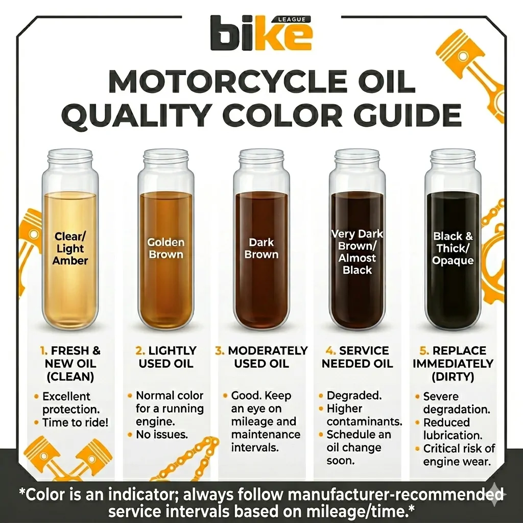 Motorcycle engine oil quality colour guide