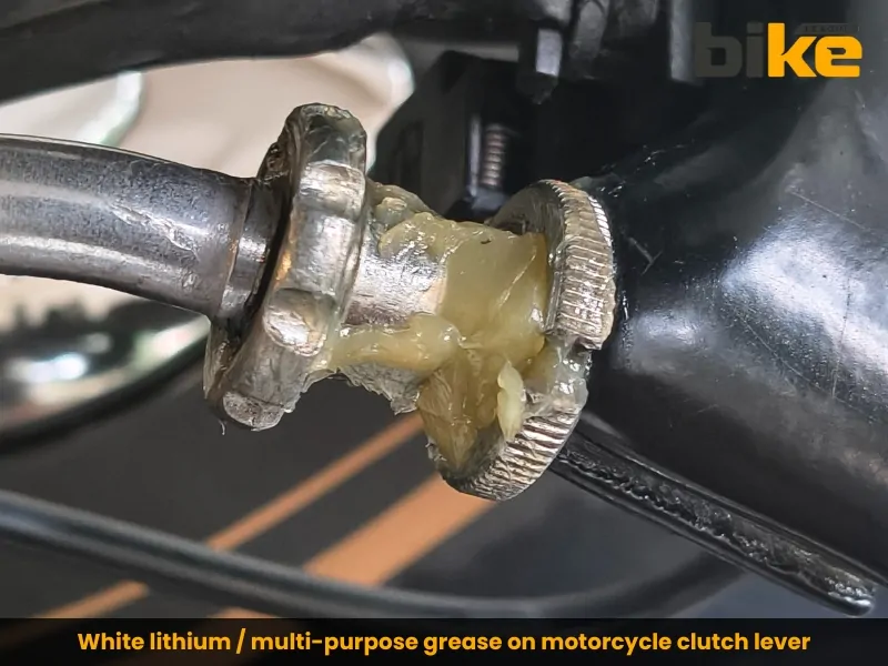 White lithium multi purpose grease on motorcycle clutch lever