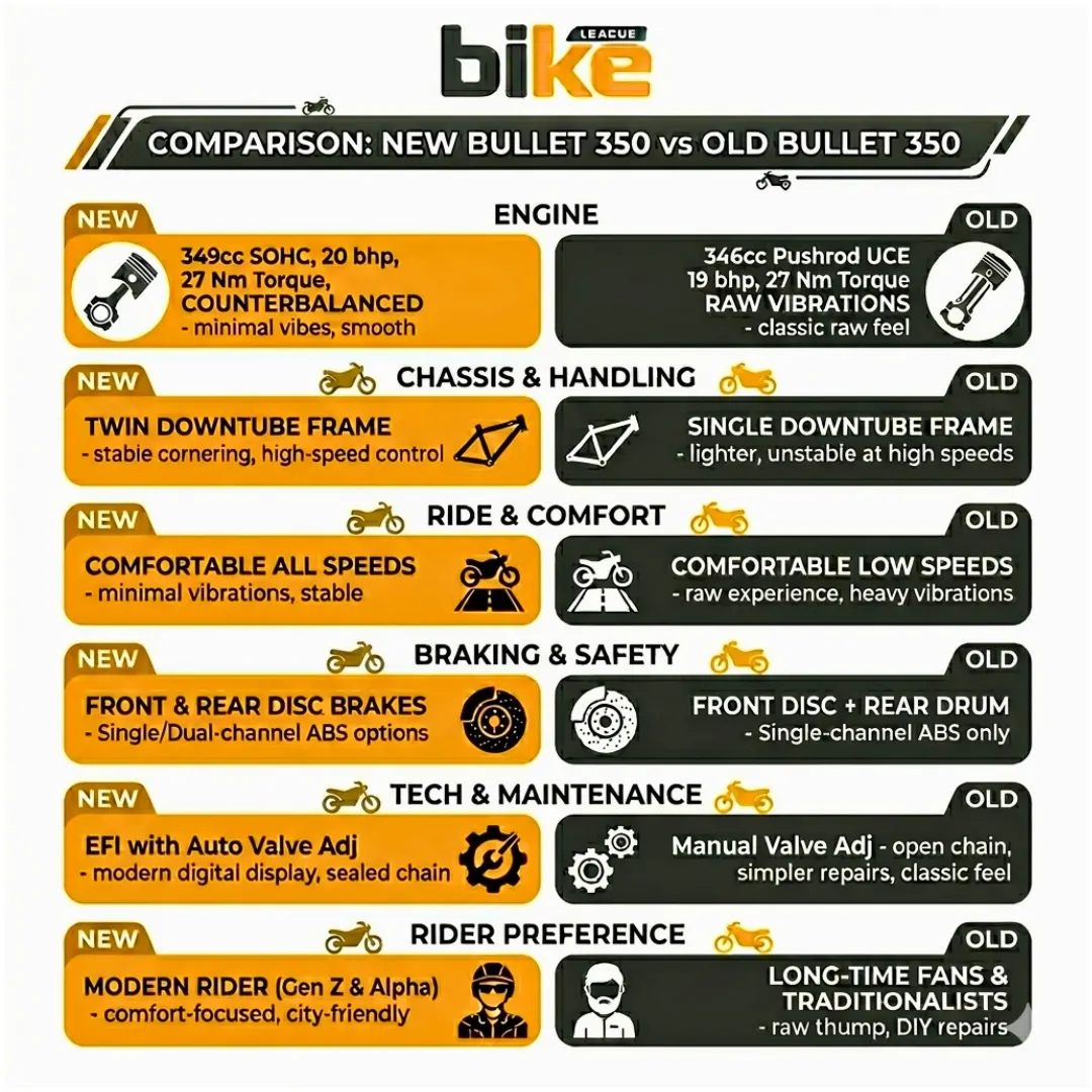 Comparison of New Royal Enfield Bullet 350 vs old Bullet 350