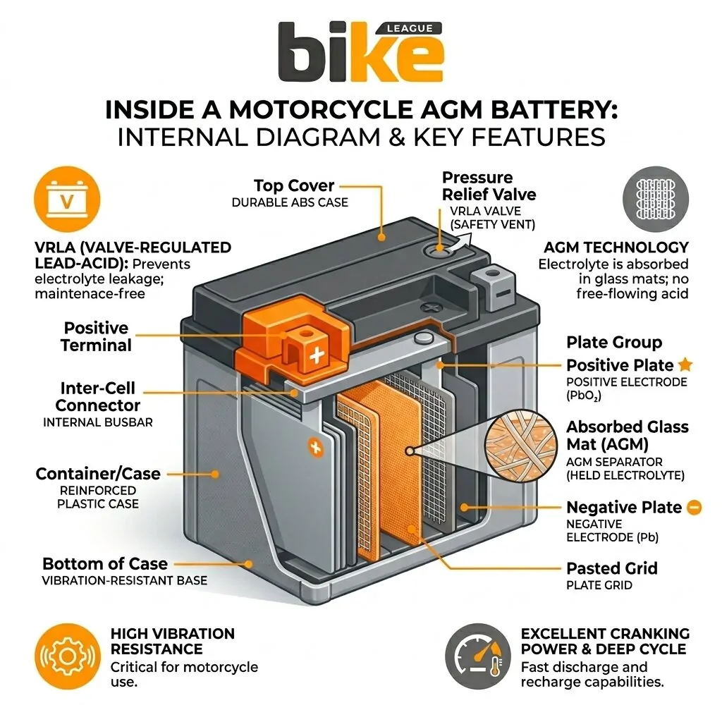 INSIDE A MOTORCYCLE AGM BATTERY