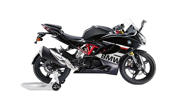 1 BMW G 310 RR sportbike, side view showcasing its aerodynamic design and racing-inspired graphics.