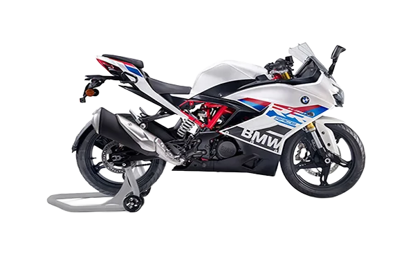 2 BMW G 310 RR sportbike, side profile highlighting its aerodynamic design and racing-inspired look.