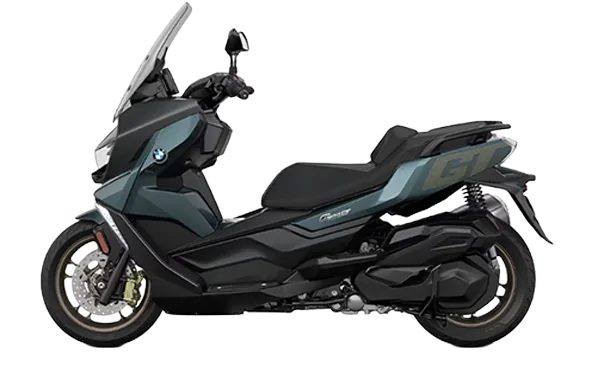 BMW C 400 GT maxi-scooter, side profile showcasing its touring design.