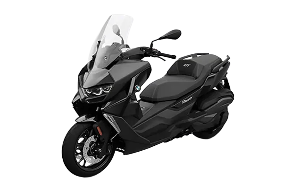 BMW C 400 GT maxi-scooter, rear-side view showcasing its modern design and comfort features.