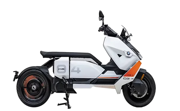 Top view of the BMW CE 04 electric scooter in white, highlighting its sleek design.