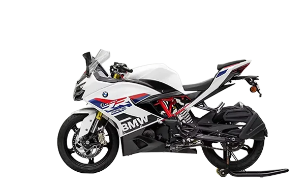 6 BMW G 310 RR sportbike, rear three-quarter view showcasing its sleek tail design and sporty stance.