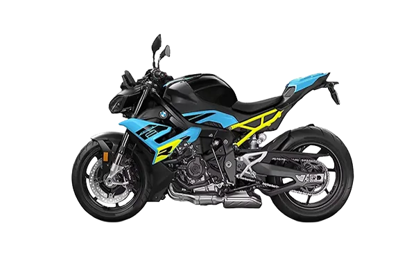 BMW motorcycle, front view with a sporty design.