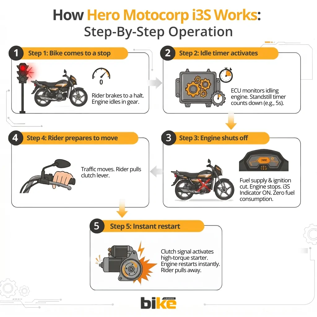 How Hero Motocorp i3S works step by step operation